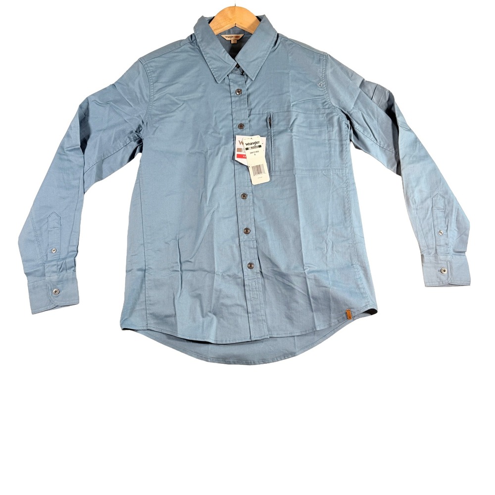 Wrangler Riggs Workwear Women Small Light Blue Cotton Blend Button‎ Up Shirt NWT